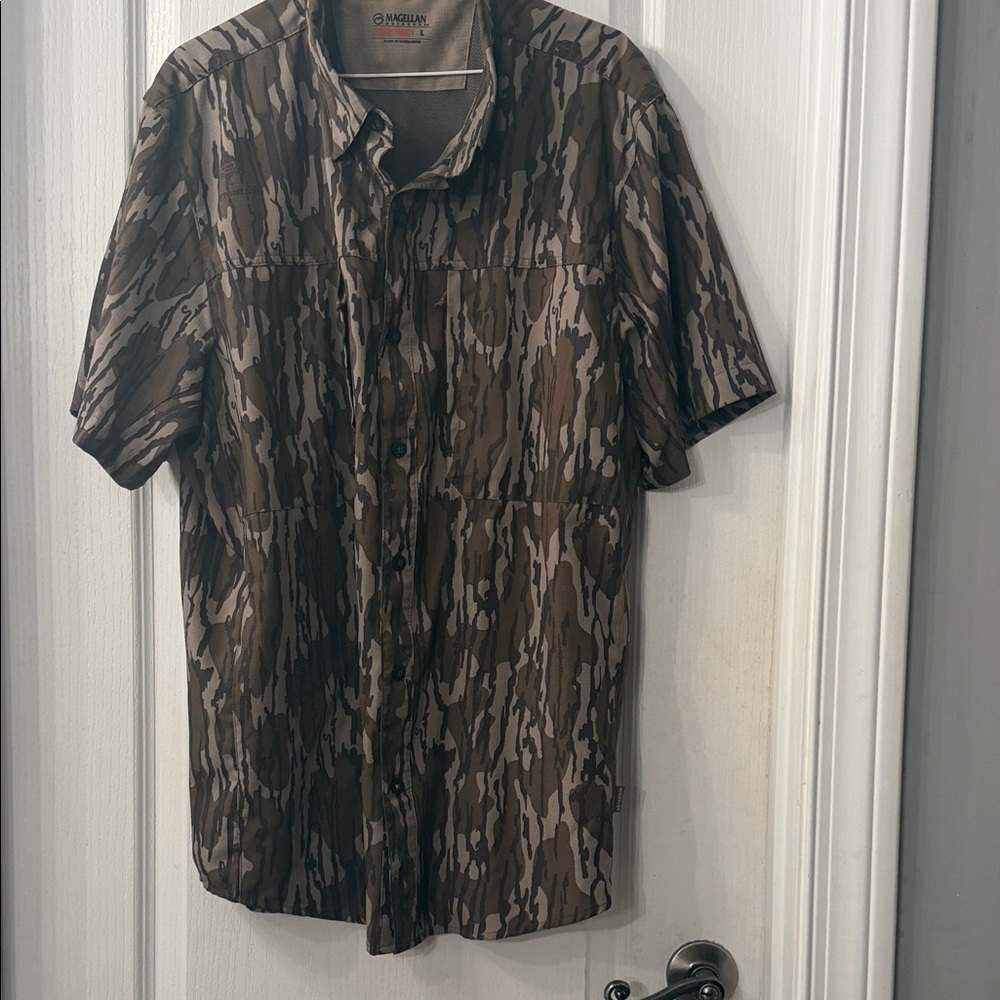 Magellan Outdoors Men’s Short Sleeve Camo Button-Up - Brown/Olive/Gray